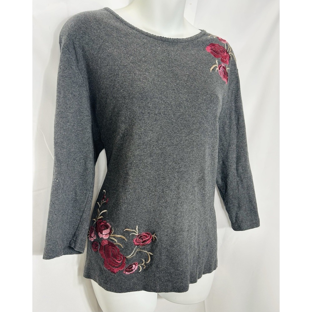 Karen Scott Embroidered Floral Knit Top Size L Y2K Whimsigoth Fairy Grunge Femme